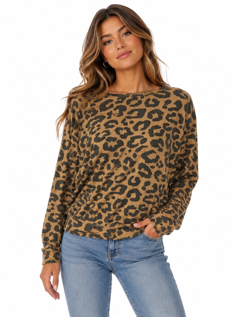 Buffalo David Bitton Leopard-Print Crewneck Sweater in Tan and Black